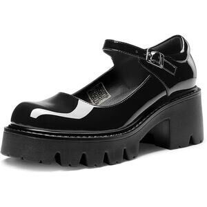 New Dream Pairs Womens Size 9.5 Black Faux Leather Platform Mary Jane Shoes